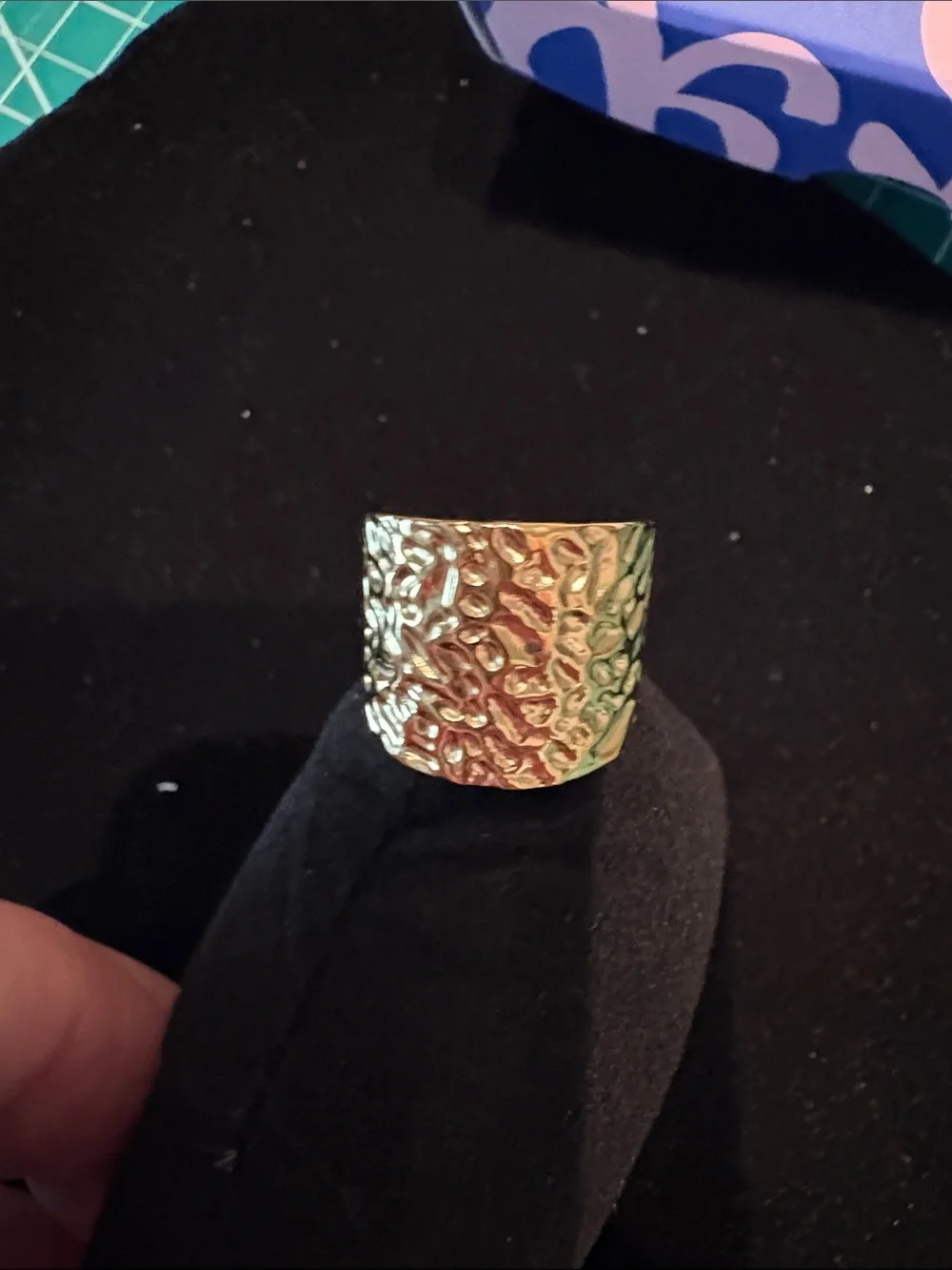 Plunder Adjustable Gold Hammered Textured Open Band Ring